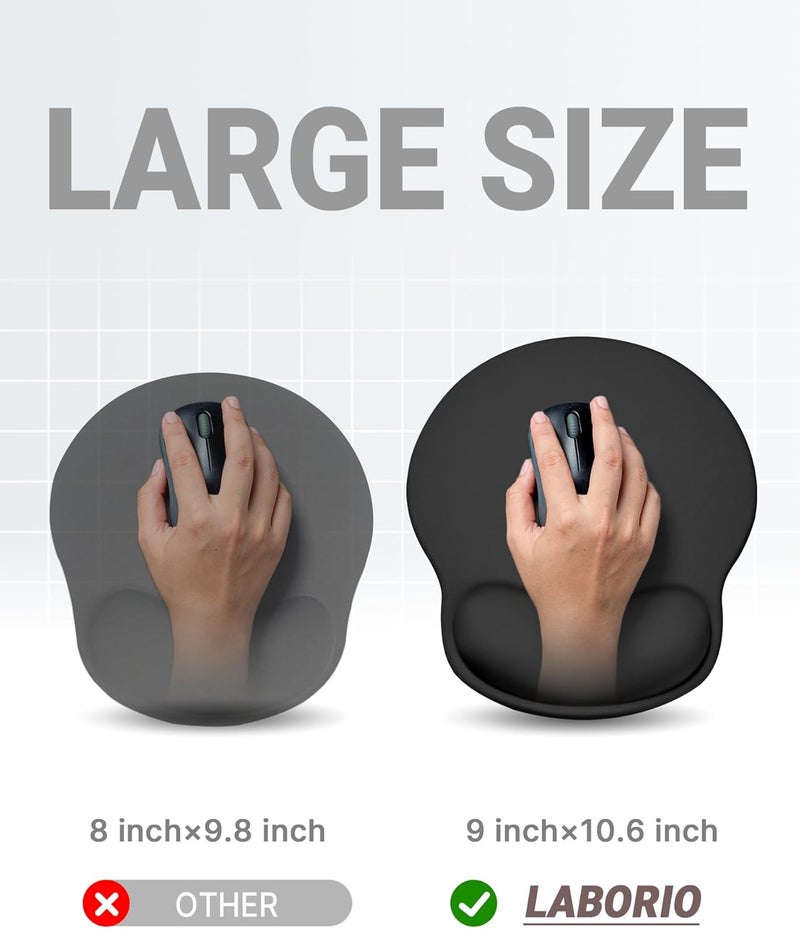 Laborio Ergonomic Mouse Pad with Wrist Rest, Large Mousepad(10.6'' x 9''), Wrist Support Mouse Mat with Non-Slip Base, Pain Relief for Laptop & Computer (Black) - Image 4